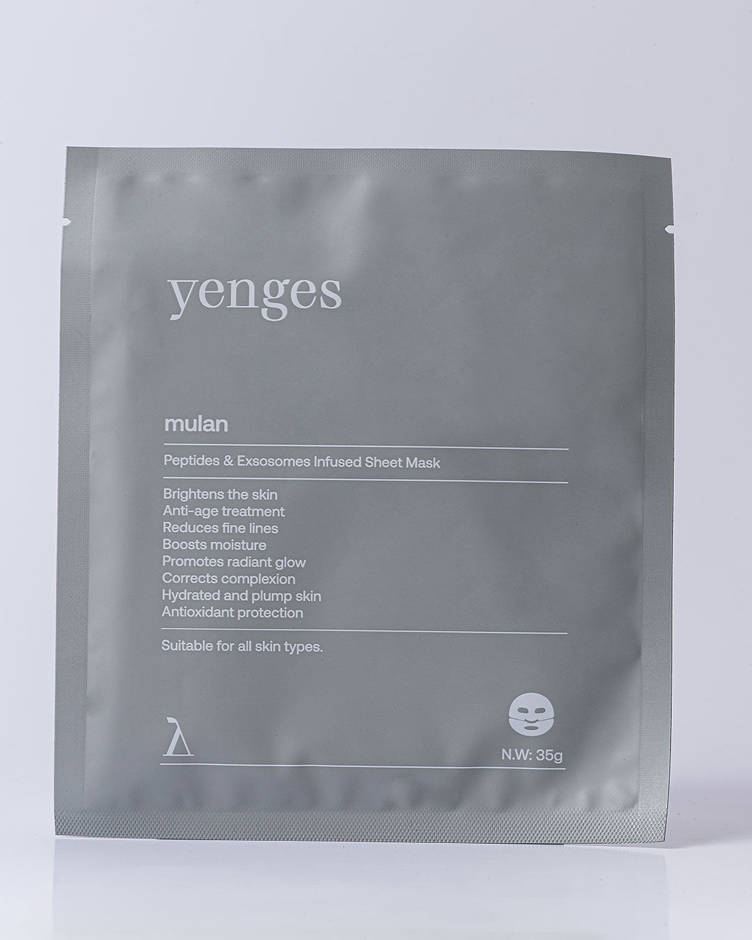 Mulan еднократна маска за лице с 'Botox' ефект с пептиди, растителни ексозоми, азиатска центела и бакучиол | Yenges